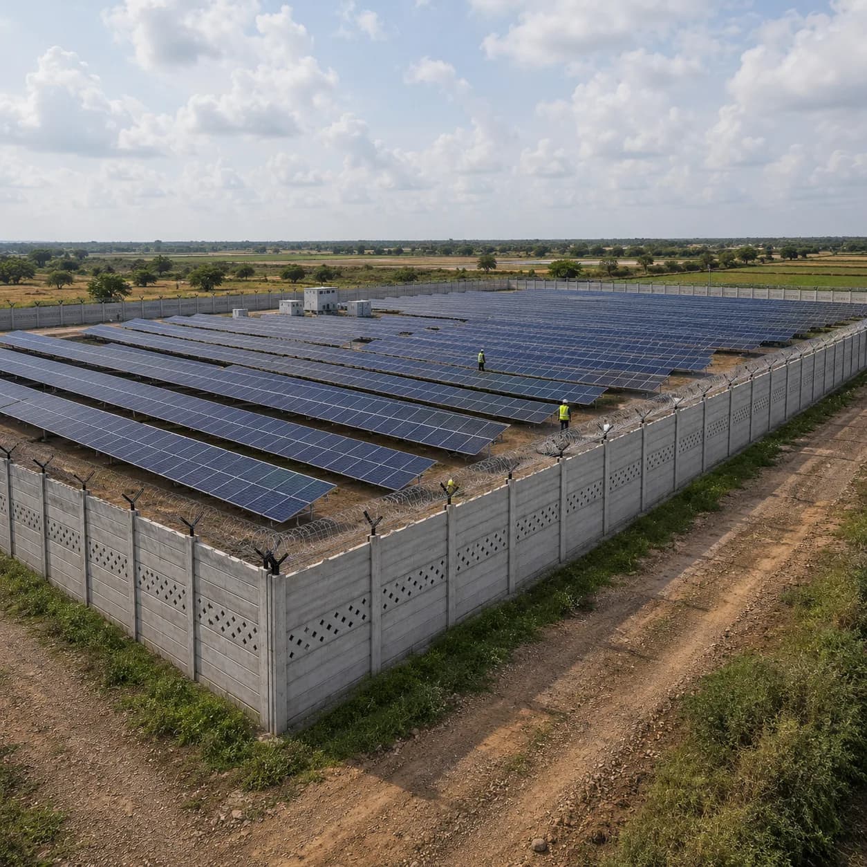 Precast boundary wall suited to solar plot perimeter enclosure, EPC Solar Project Ahmedabad Gujrat